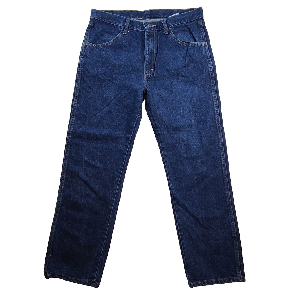 Rustler Jeans Mens 34x30 Dark Wash Blue Denim Relaxed Straight Pants 100% Cotton